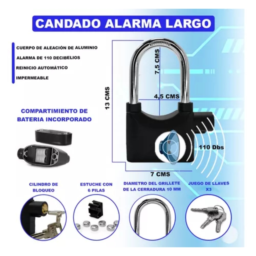 Miniatura 5 de Candado Alarma Grande De Seguridad